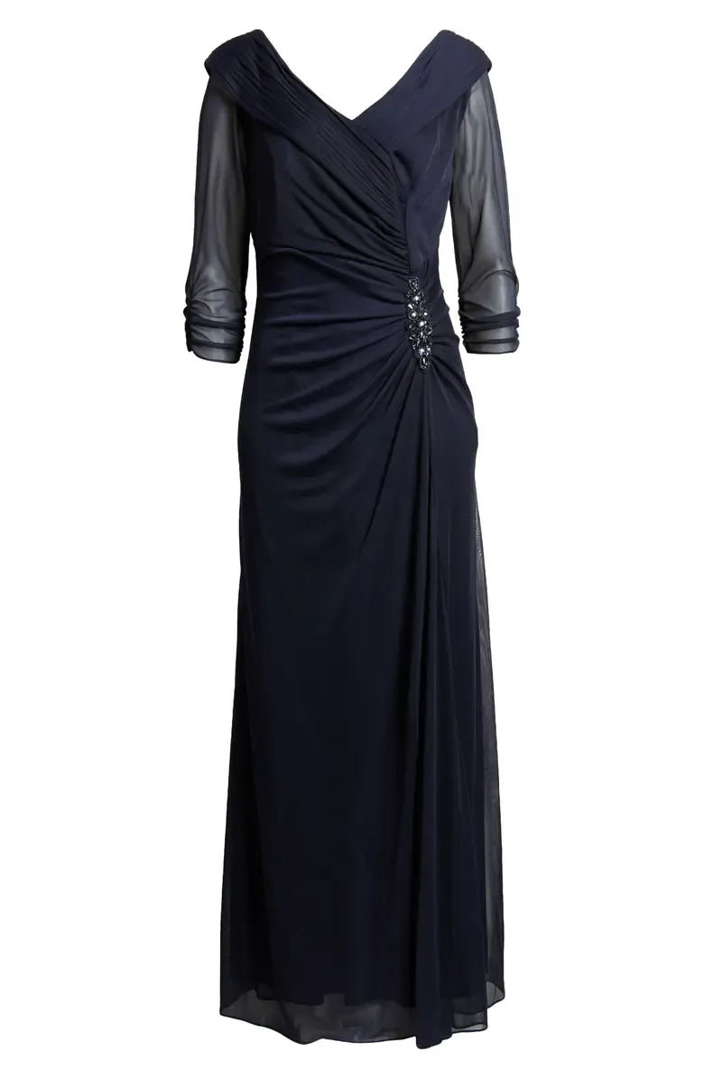 Elegant Mermaid V Neck 1/2 Sleeve Chiffon Floor-Length Mother of the Bride Dress